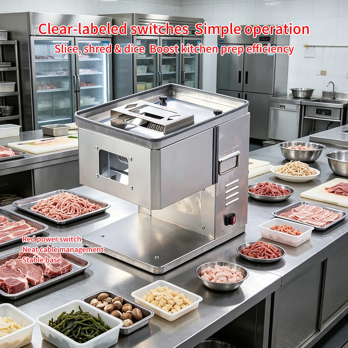 RT90 Model Single Outlet/Dual Outlet Meat Cutter Machine, 90 Type Commercial 3-in-1 Meat Slicer Shredder Dicer